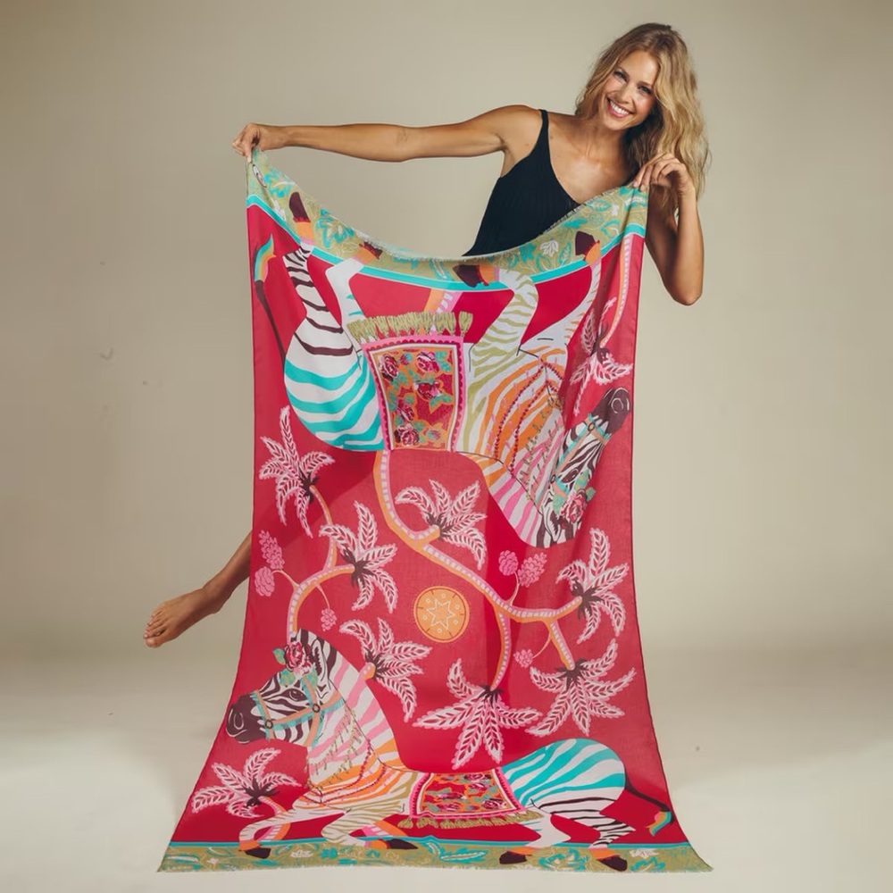 Powder UK Zebra Carnival Scarf in Fuchsia  / large 39.3” x 70.9” - NEW